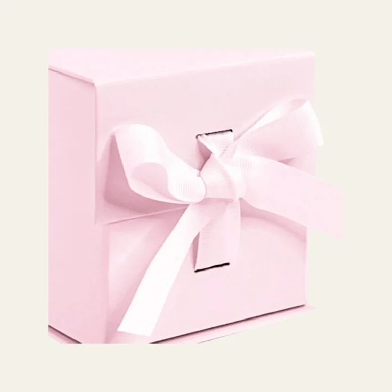 Powder Pink Small Cube Magnetic Boxes With Changeable Ribbon - Hot Custom Boxes