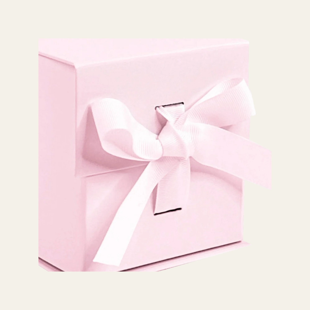 Powder Pink Small Cube Magnetic Boxes With Changeable Ribbon - Hot Custom Boxes