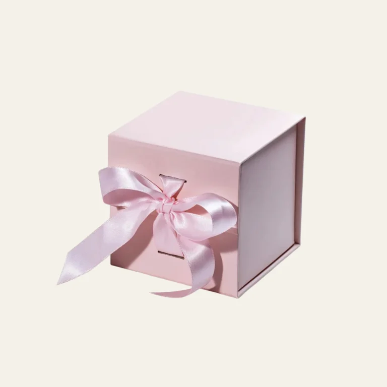Powder Pink Small Cube Magnetic Boxes With Changeable Ribbon - Hot Custom Boxes