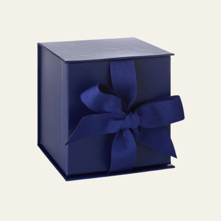 Navy Blue Small Cube Magnetic Boxes with Changeable Ribbon - Hot Custom Boxes
