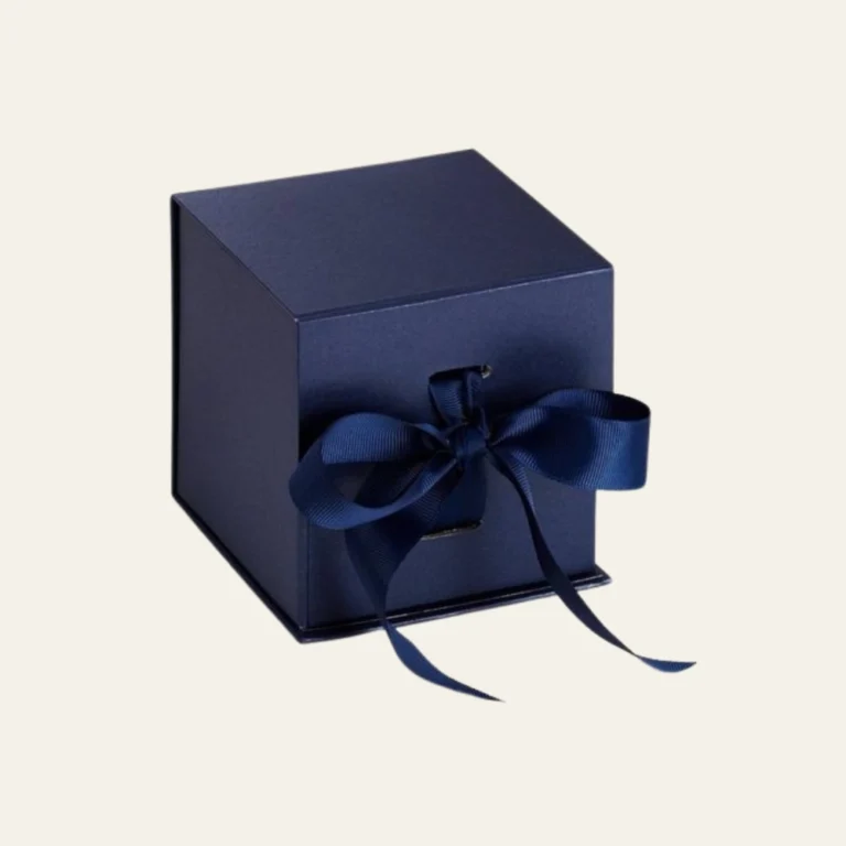 Navy Blue Small Cube Magnetic Boxes with Changeable Ribbon - Hot Custom Boxes