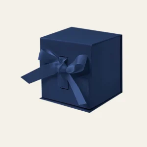 Navy Blue Small Cube Magnetic Boxes with Changeable Ribbon - Hot Custom Boxes