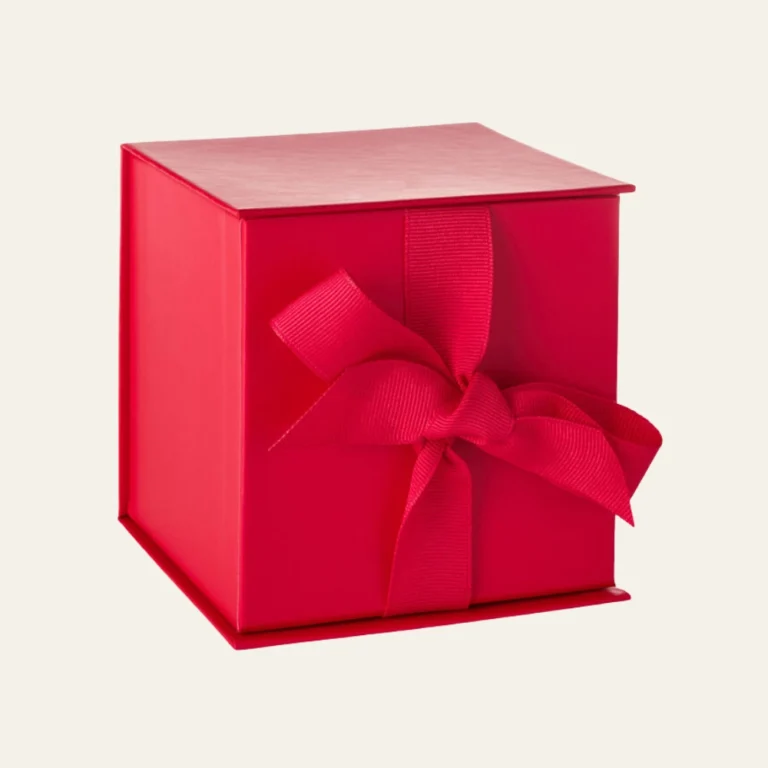 Red Small Cube Magnetic Boxes With Changeable Ribbon - Hot Custom Boxes