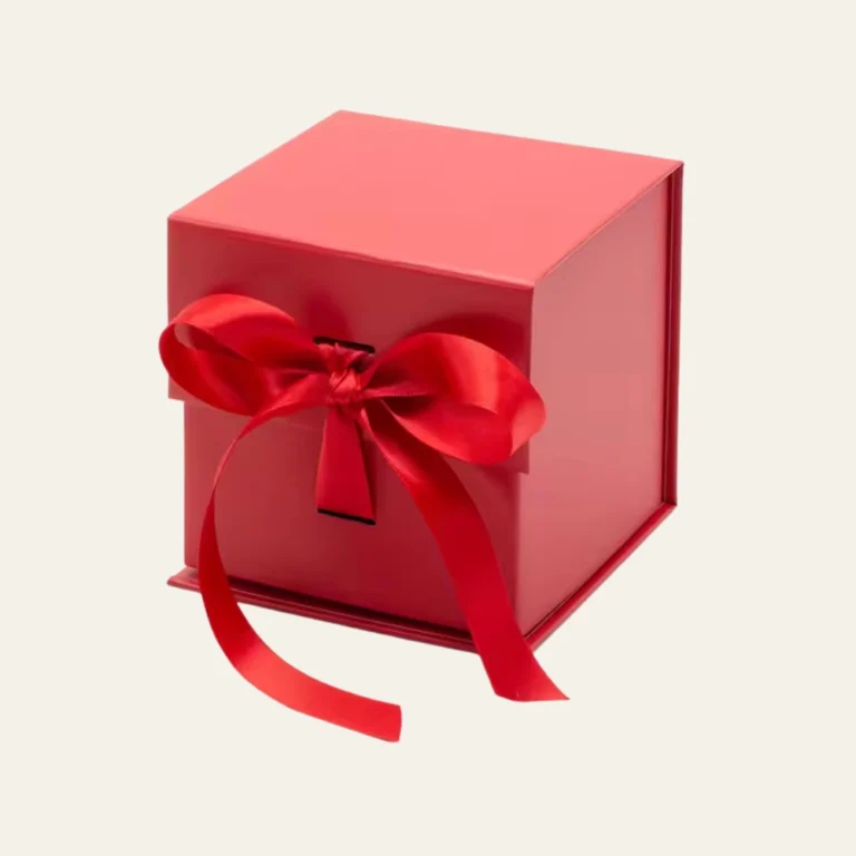 Red Small Cube Magnetic Boxes With Changeable Ribbon - Hot Custom Boxes