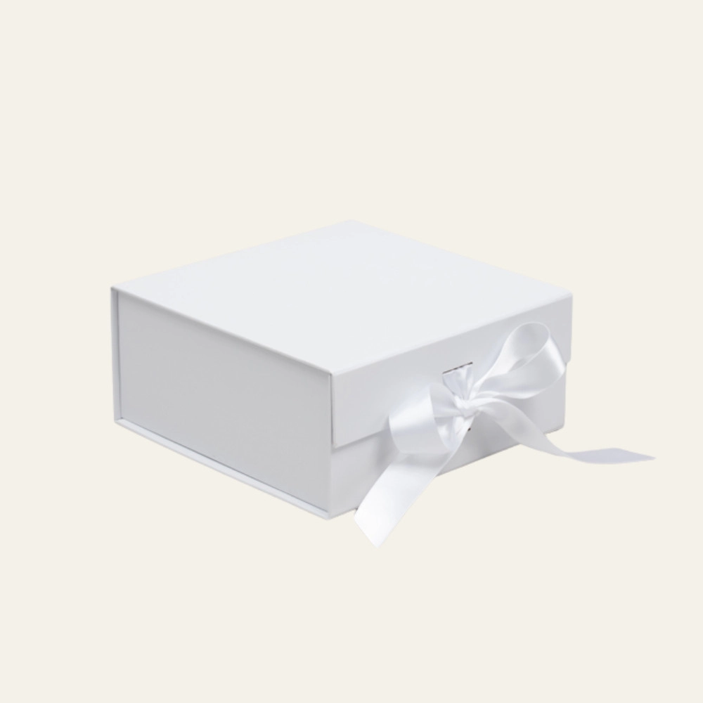 White A6 Square Magnetic Boxes with Changeable Ribbon - Hot Custom Boxes