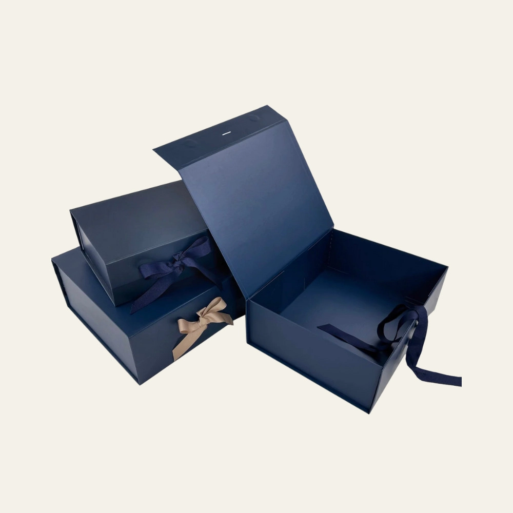 Navy Blue A6 Square Magnetic Boxes With Changeable Ribbon - Hot Custom Boxes