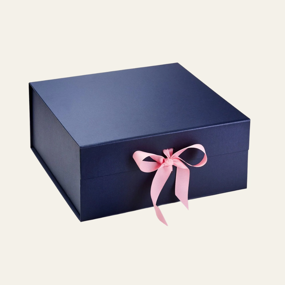 Navy Blue Large Square Magnetic Boxes With Changeable Ribbon - Hot Custom Boxes