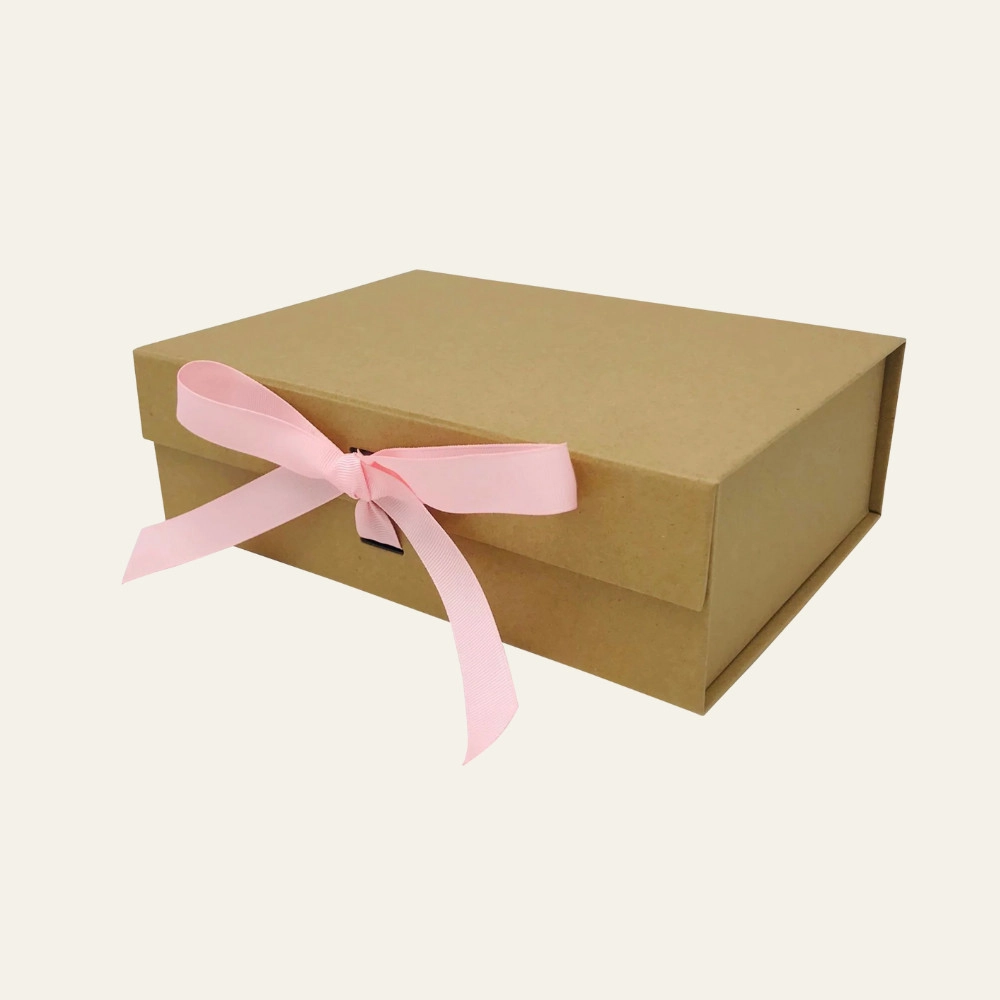 Natural Kraft Large Square Magnetic Boxes With Changeable Ribbon - Hot Custom Boxes