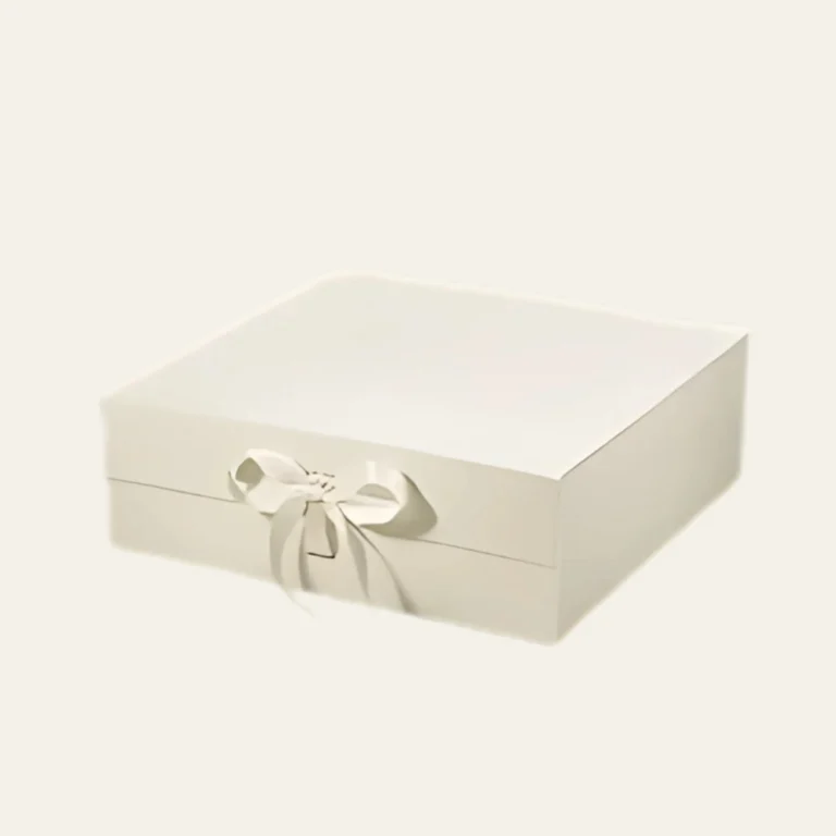 Ivory Large Square Magnetic Boxes With Changeable Ribbon - Hot Custom Boxes