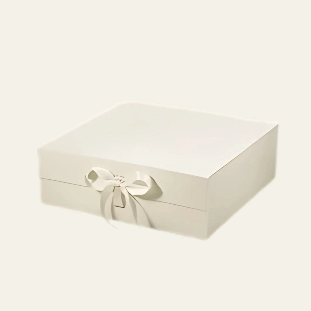 Ivory Large Square Magnetic Boxes With Changeable Ribbon - Hot Custom Boxes