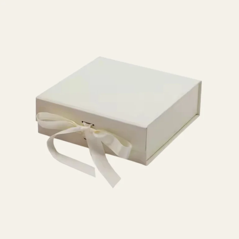 Ivory Large Square Magnetic Boxes With Changeable Ribbon - Hot Custom Boxes