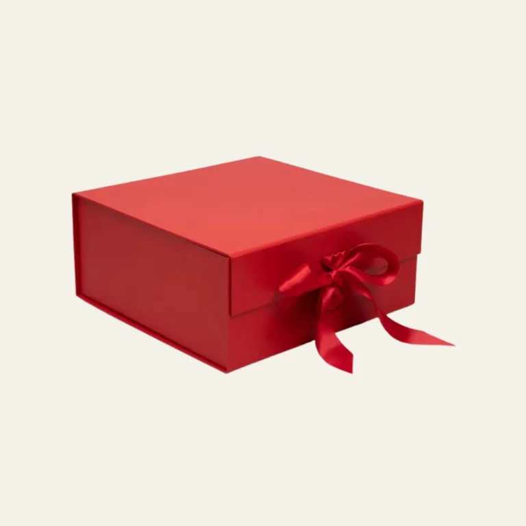 Red Medium Square Magnetic Boxes With Changeable Ribbon - Hot Custom Boxes