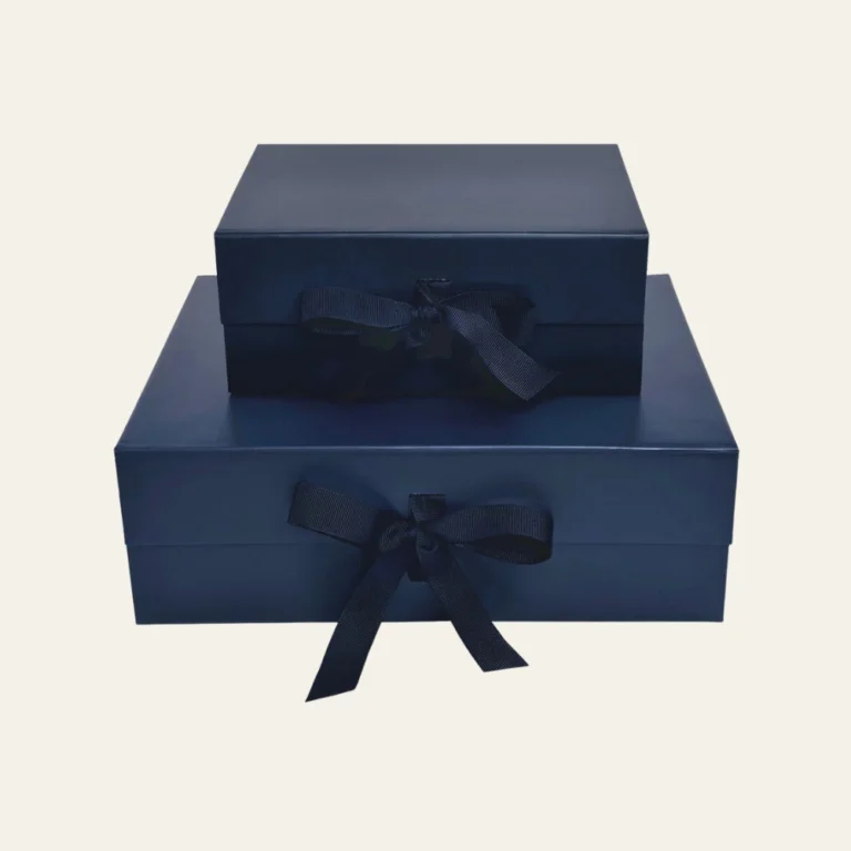 Navy Blue Medium Square Magnetic Boxes With Changeable Ribbon - Hot Custom Boxes