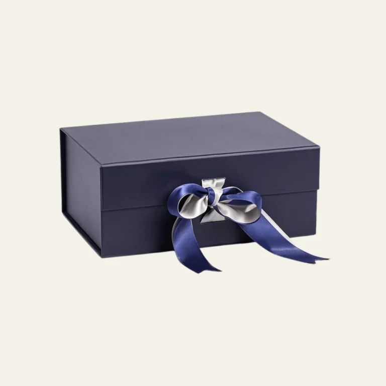 Navy Blue Medium Square Magnetic Boxes With Changeable Ribbon - Hot Custom Boxes