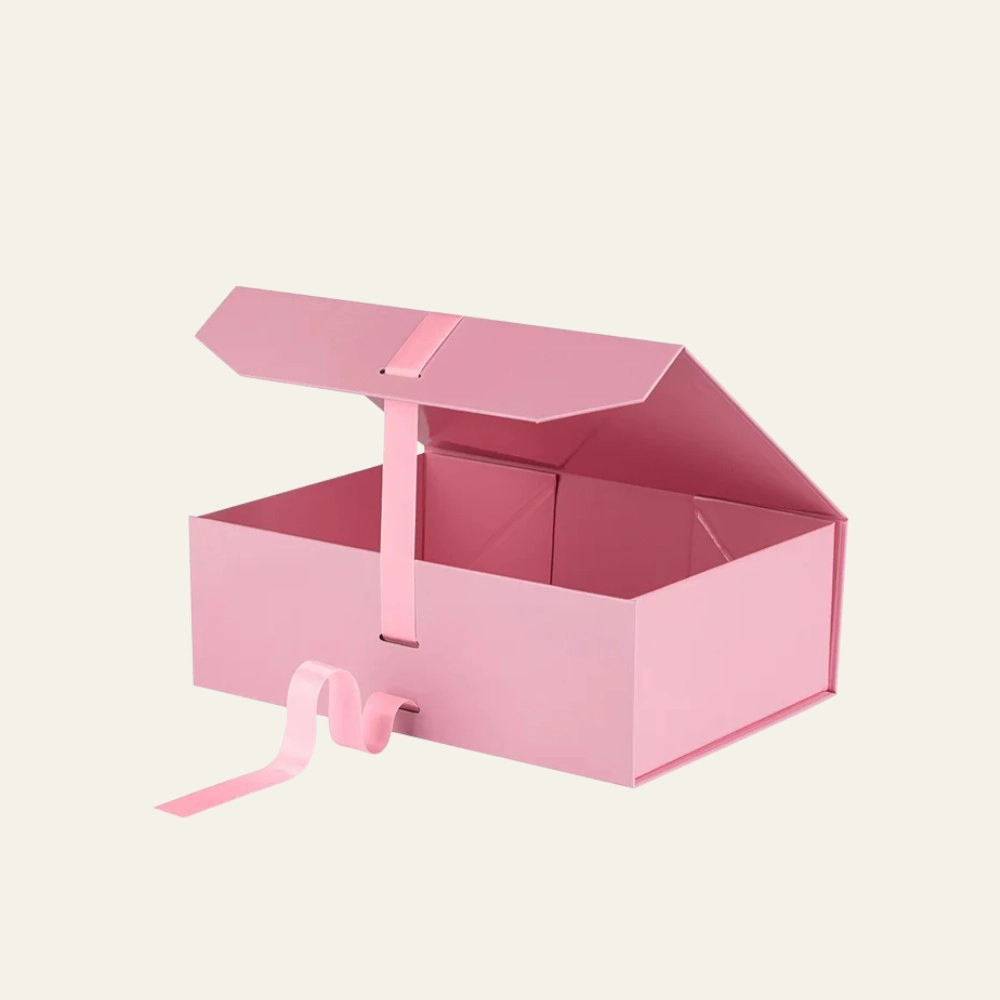 Powder Pink A4 Deep Magnetic Boxes With Changeable Ribbon - Hot Custom Boxes