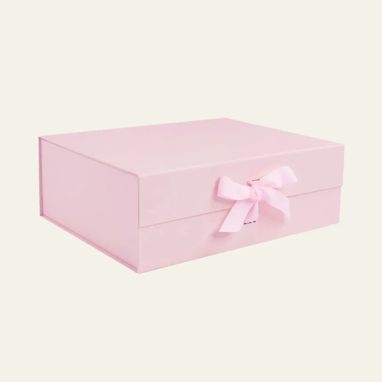 Powder Pink APowder Pink A4 Deep Magnetic Boxes With Changeable Ribbon - Hot Custom Boxes4 Deep Magnetic Boxes With Changeable Ribbon