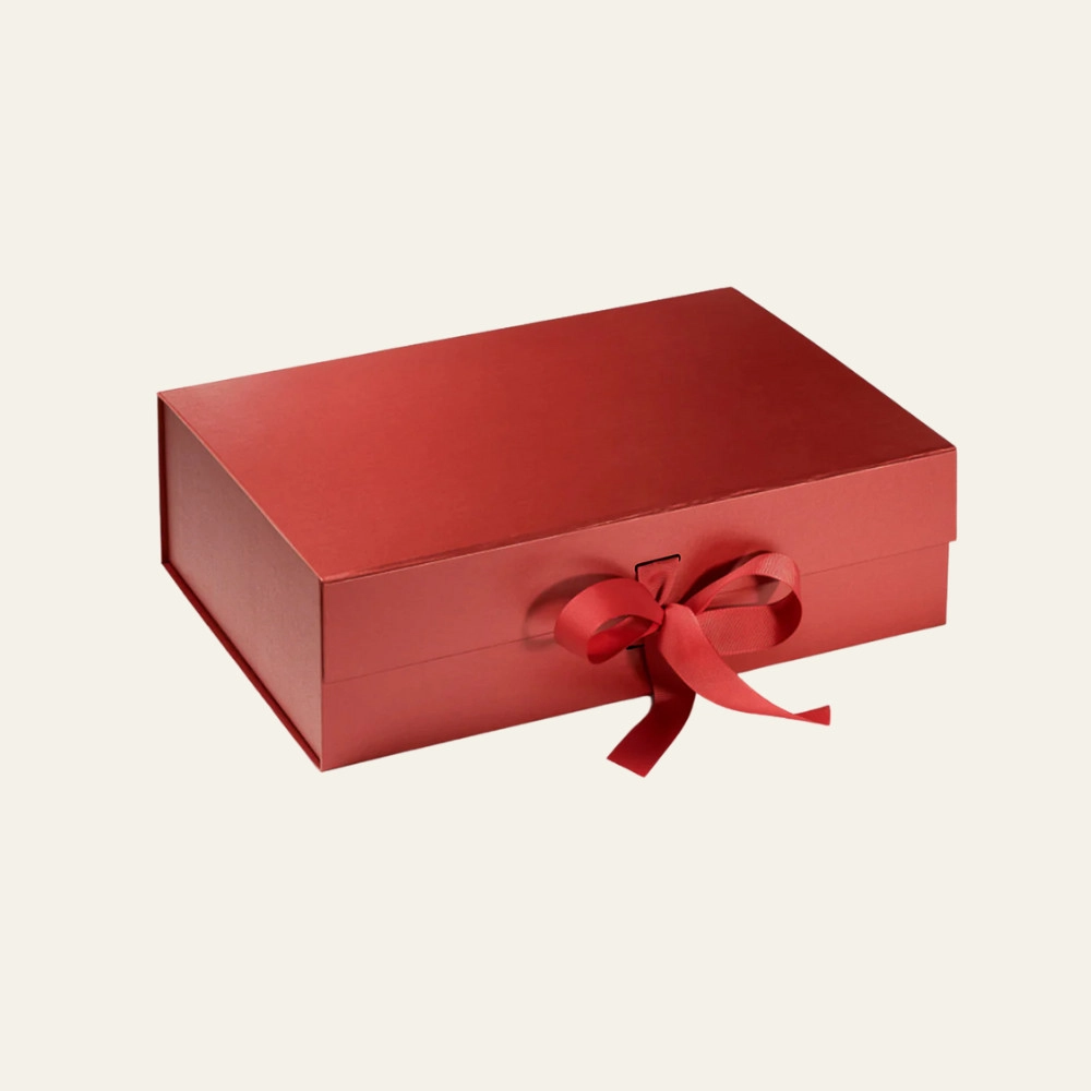 Red A4 Shallow Magnetic Boxes With Changeable Ribbon - Hot Custom Boxes