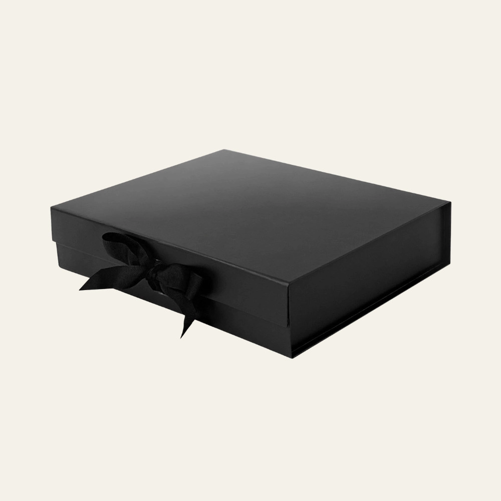 Black A4 Shallow Magnetic Boxes With Changeable Ribbon - Hot Custom Boxes