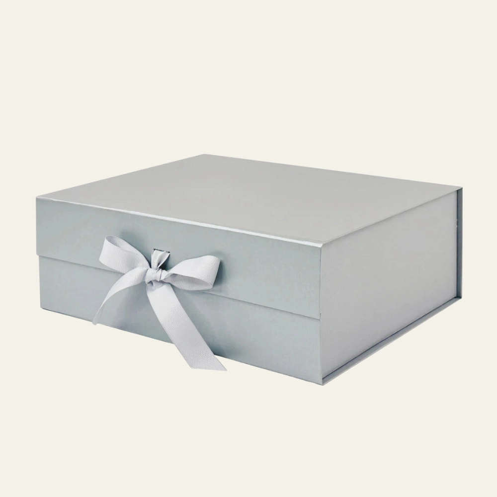 Pearl Silver A4 Deep Magnetic Boxes With Changeable Ribbon - Hot Custom Boxes