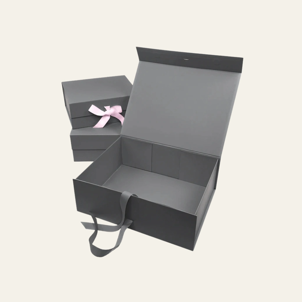 Charcoal Gray A4 Deep Magnetic Boxes With Changeable Ribbon - Hot Custom Boxes