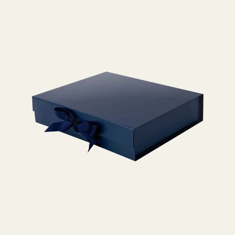 Navy Blue A4 Shallow Magnetic Boxes With Changeable Ribbon - Hot Custom Boxes