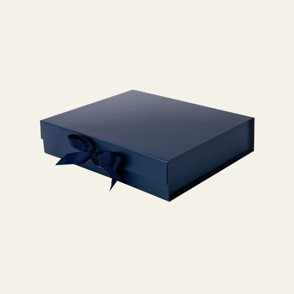 Navy Blue A4 Shallow Magnetic Boxes With Changeable Ribbon - Hot Custom Boxes
