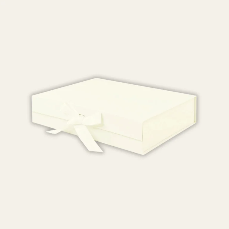 Ivory A4 Shallow Magnetic Boxes with Changeable Ribbon - Hot Custom Boxes