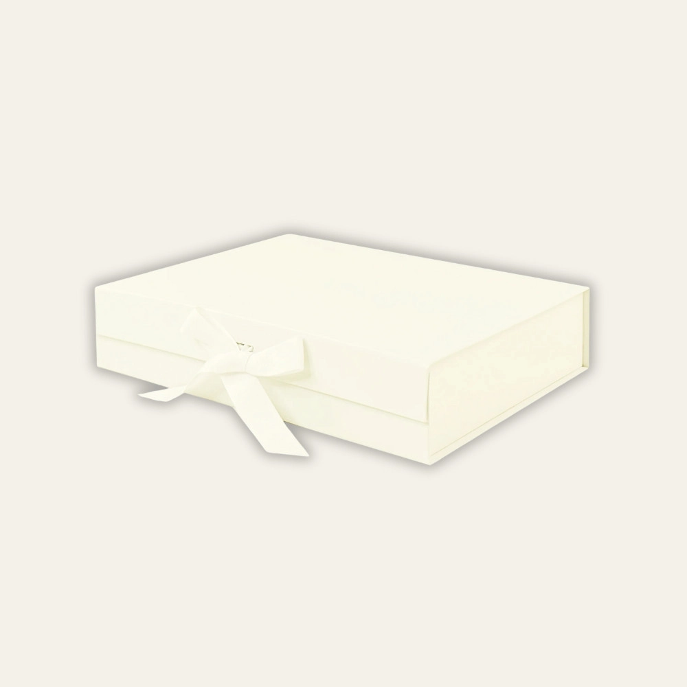 Ivory A4 Shallow Magnetic Boxes with Changeable Ribbon - Hot Custom Boxes