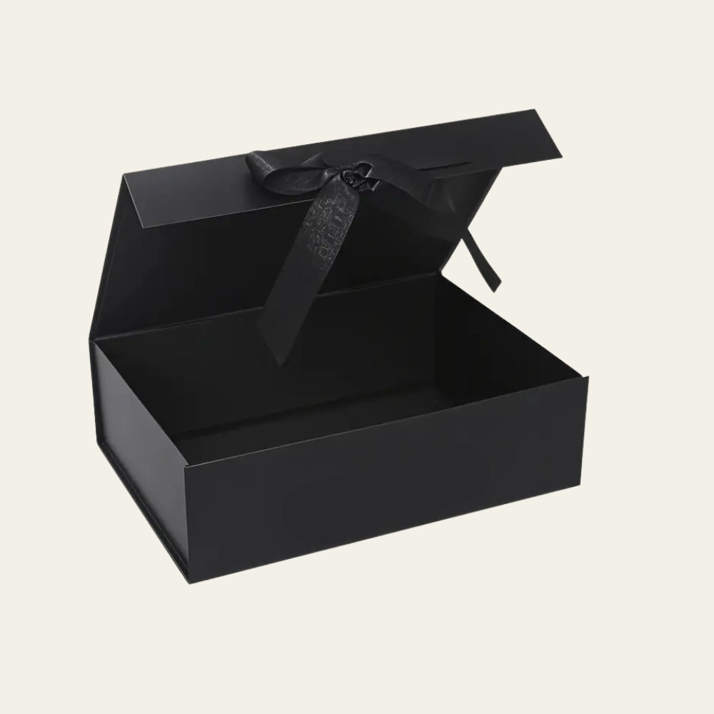 Black Medium Rectangle Magnetic Boxes with Changeable Ribbon - Hot custom Boxes