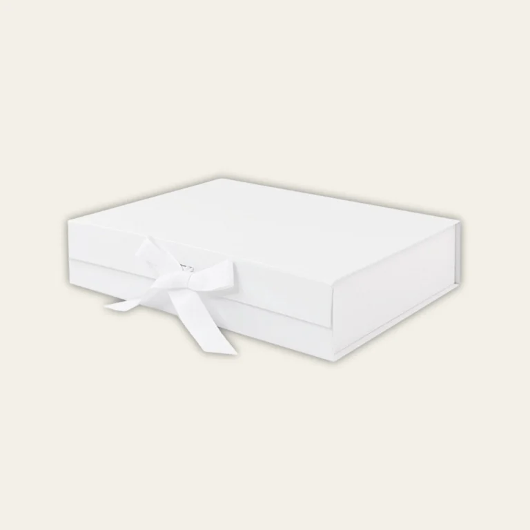 White A4 Shallow Magnetic Boxes With Changeable Ribbon - Hot Custom Boxes