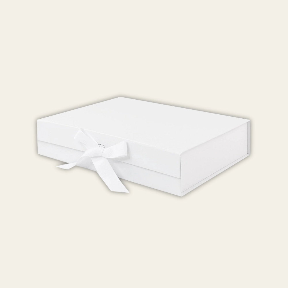 White A4 Shallow Magnetic Boxes With Changeable Ribbon - Hot Custom Boxes