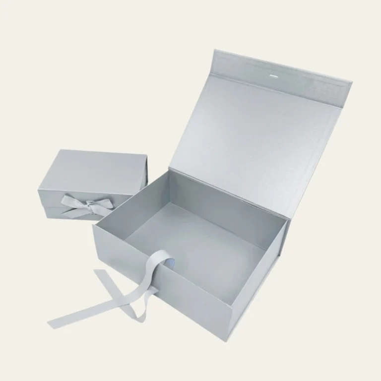 Pearl Silver A5 Deep Magnetic Boxes With Changeable Ribbon - Hot Custom Boxes