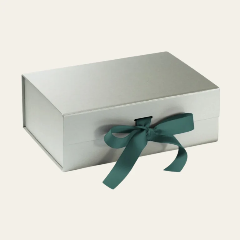 Pearl Silver A5 Deep Magnetic Boxes With Changeable Ribbon - Hot Custom Boxes