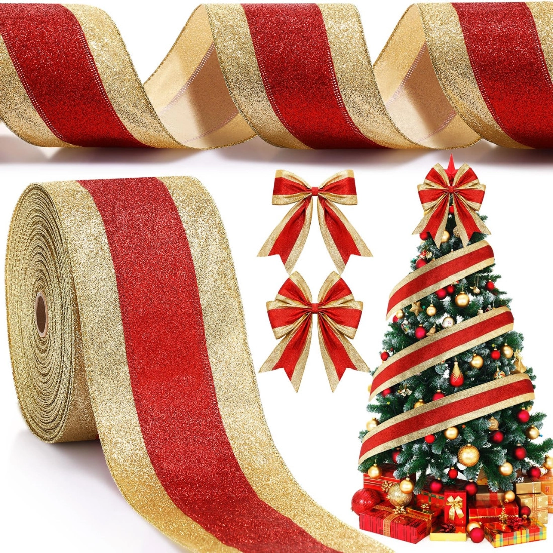 Patterned Glitter Christmas Ribbon - Hot Custom Boxes
