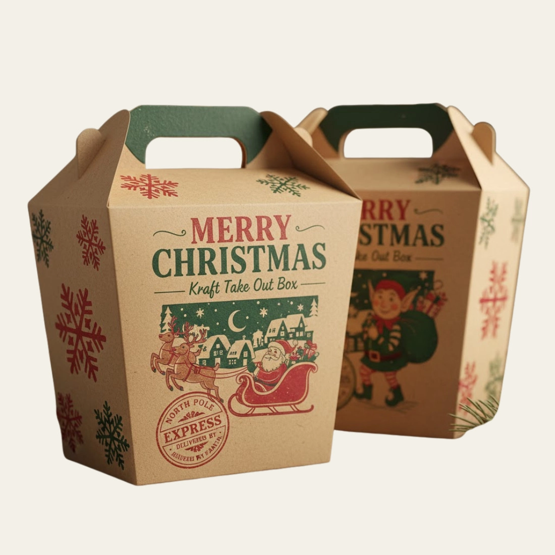 Merry Christmas Kraft Take Out Boxes - Hot Custom Boxes