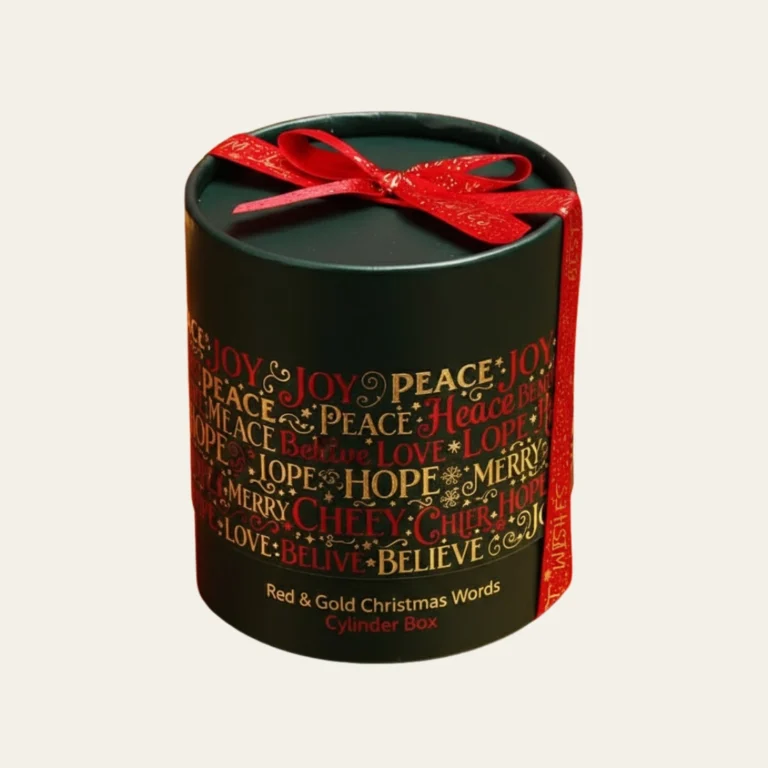 Red &amp; Gold Christmas Words Cylinder Boxes - Hot Custom Boxes