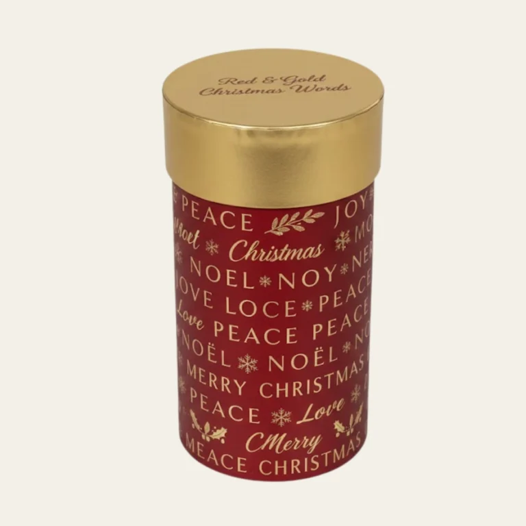 Red &amp; Gold Christmas Words Cylinder Boxes - Hot Custom Boxes